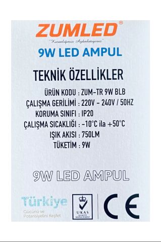 Zumled 9W Beyaz LED Ampul Royaleks-201