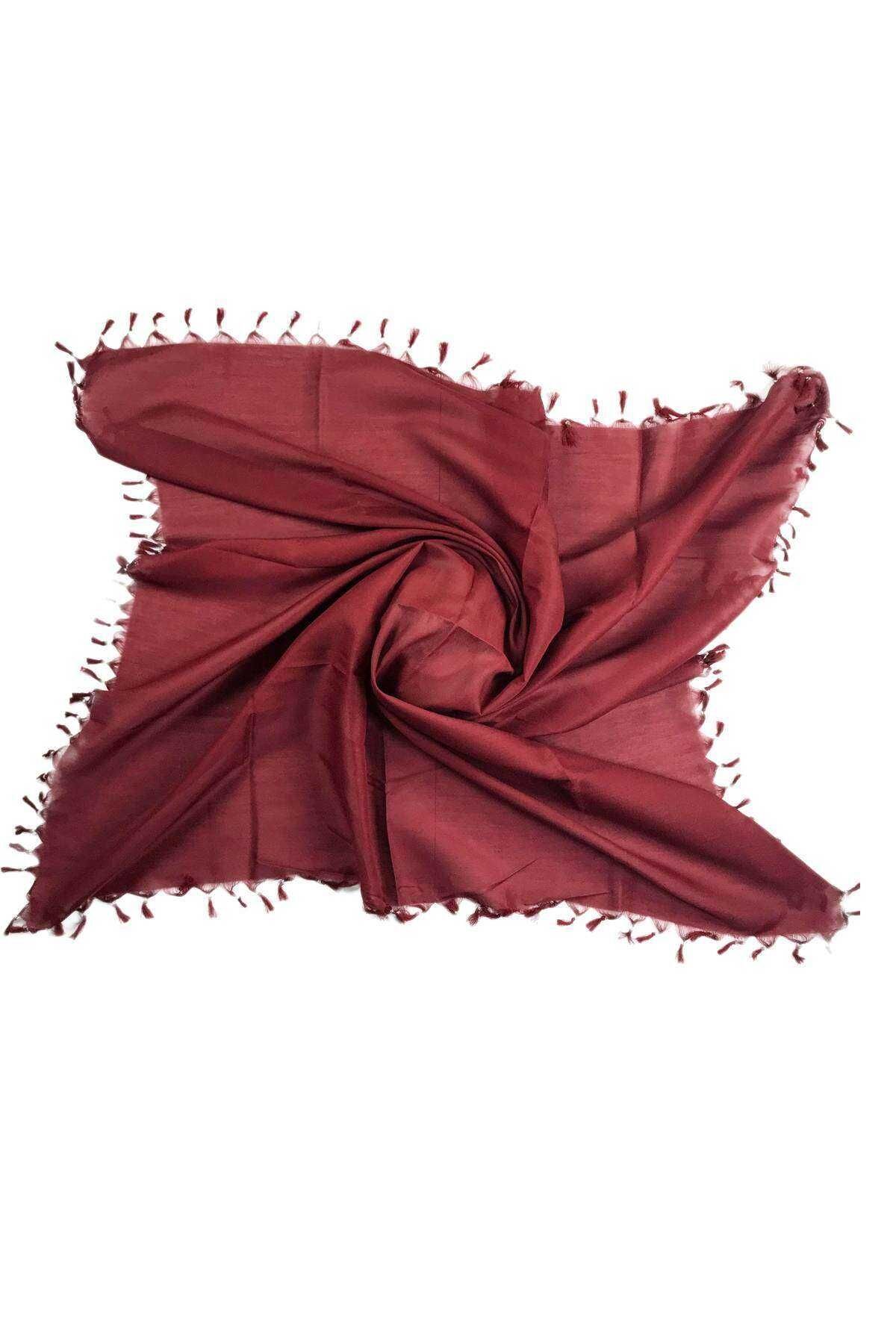 Düz Çekme Boncuklu Polyester Yazma 100x100 cm Bordo