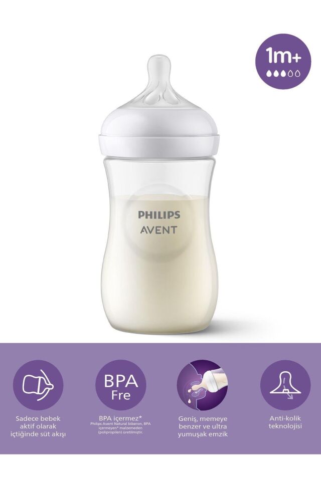 Philips Avent Natural Response PP Biberon 1 Ay+ 260 ml, Tepkili Biberon Emziği SCY903/01