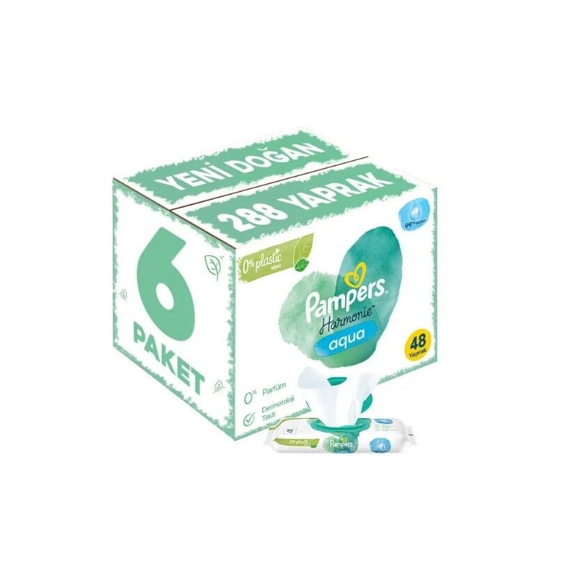 Prima Pampers Harmonie Aqua Yenidoğan Islak Havlu 48x6 Adet (288 Yaprak)