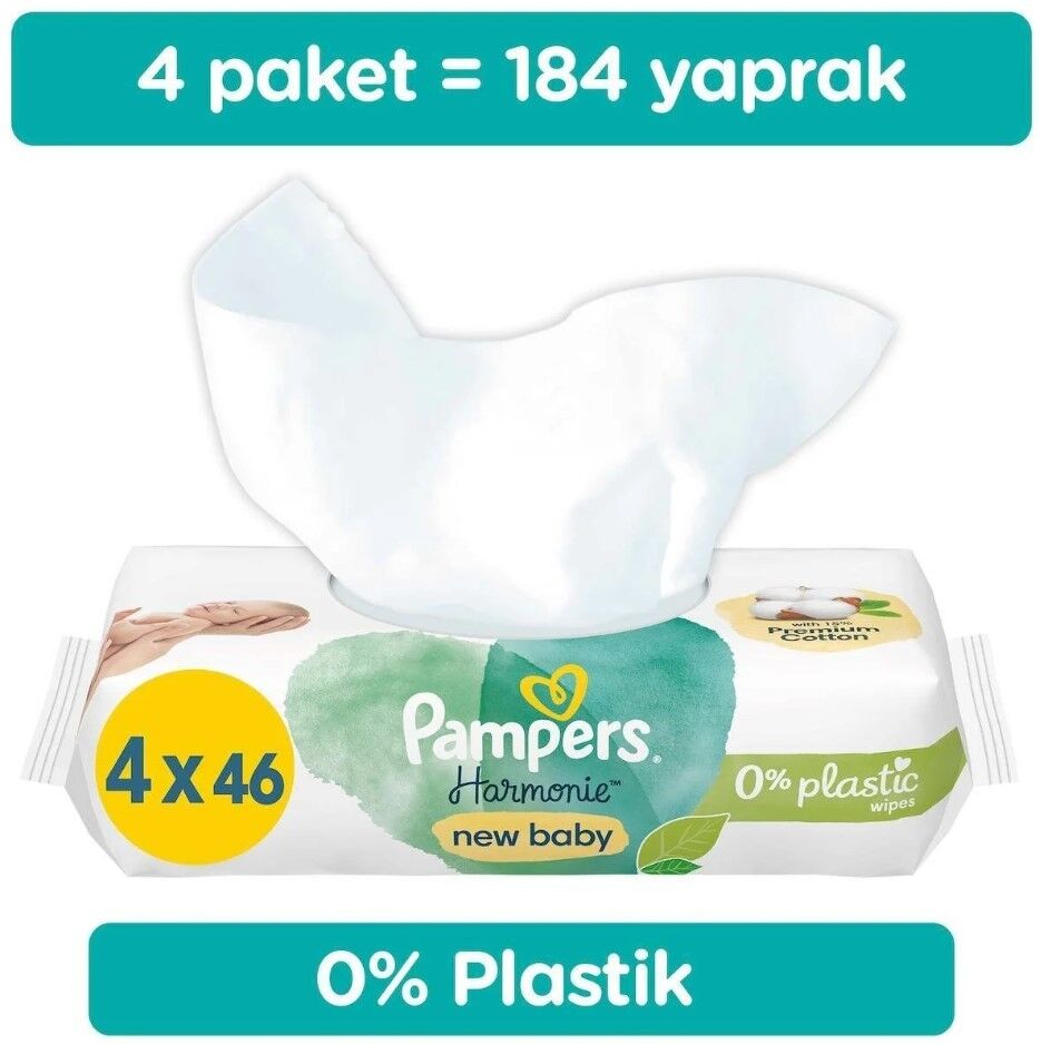 Prima Pampers Harmonie New Baby Yenidoğan Islak Havlu 4x46 Adet (184 Yaprak)