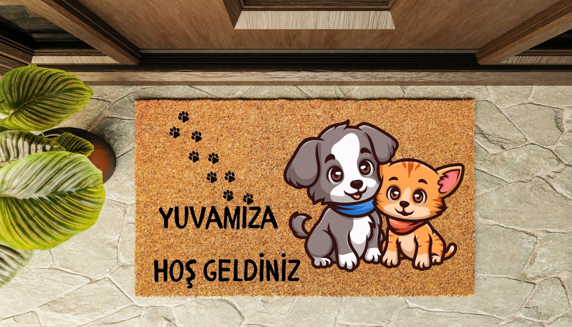 Kapı Önü Paspası Özel Tasarım Koko Model Sevimli Kedi-Köpek PK-1563