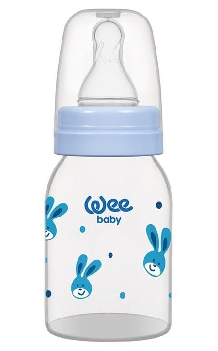 Wee Baby Silikon Uçlu Desenli PP Biberon 125 cc - Mavi