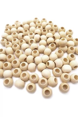 20 Gr (20 Adet) Ahşap Boncuk 15 mm çap x 10 mm Delik Doğal Yuvarlak Ahşap Makrome El İşi Çanta