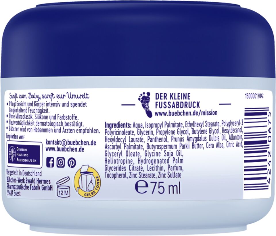 Bübchen Sensitive Bebek El ve Yüz Kremi 75 ml