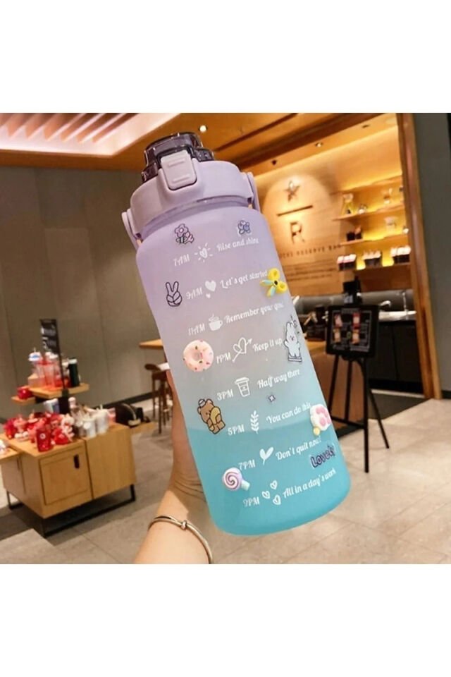 Motivasyon Su Matarası 2 Litre + 900 Ml Pipetli Sticker Hediyeli