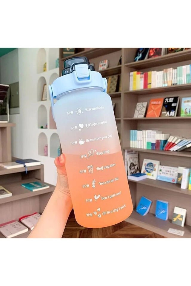 Motivasyon Su Matarası 2 Litre + 900 Ml Pipetli Sticker Hediyeli