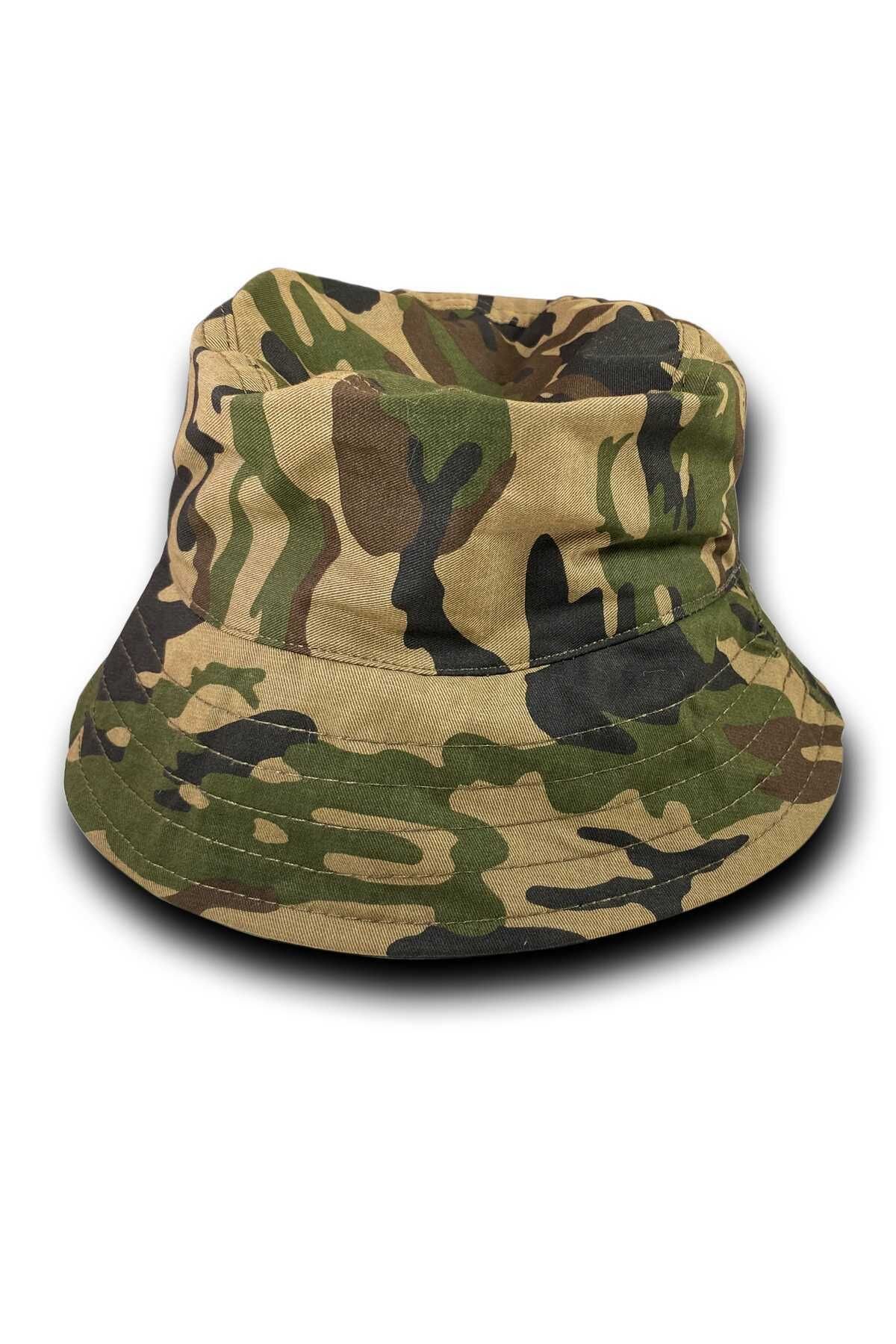 Unisex Kova Şapka Balıkçı Şapka Bucket Hat Kamuflaj Yeşil