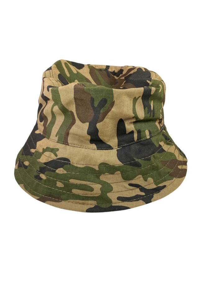 Unisex Kova Şapka Balıkçı Şapka Bucket Hat Kamuflaj Yeşil