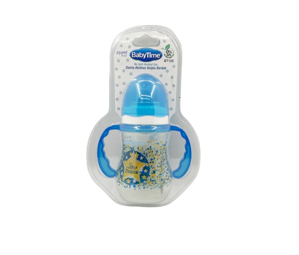 Baby Time Damla Akıtmaz Kulplu Bardak 250ml - Mavi