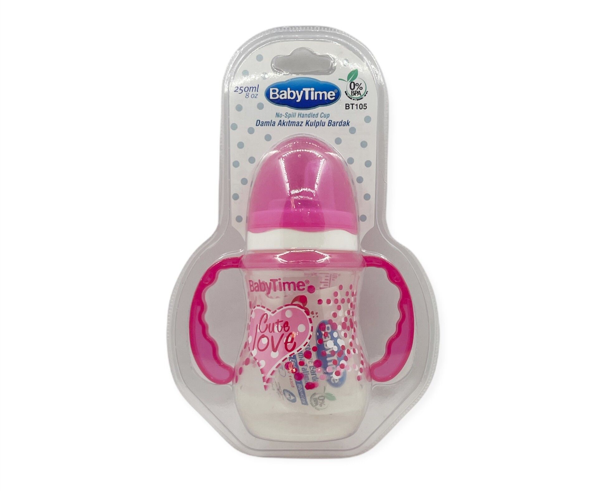 Baby Time Damla Akıtmaz Kulplu Bardak 250 ml - Pembe