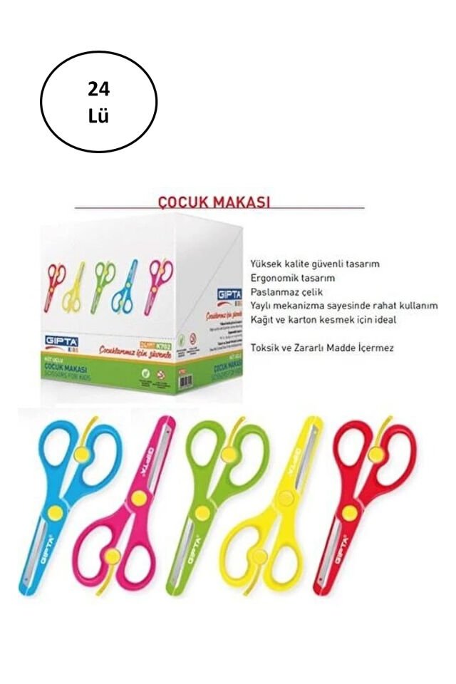 Gıpta Çocuk Makası Küt Uç Plastik Gövde Yaylı 24'lü