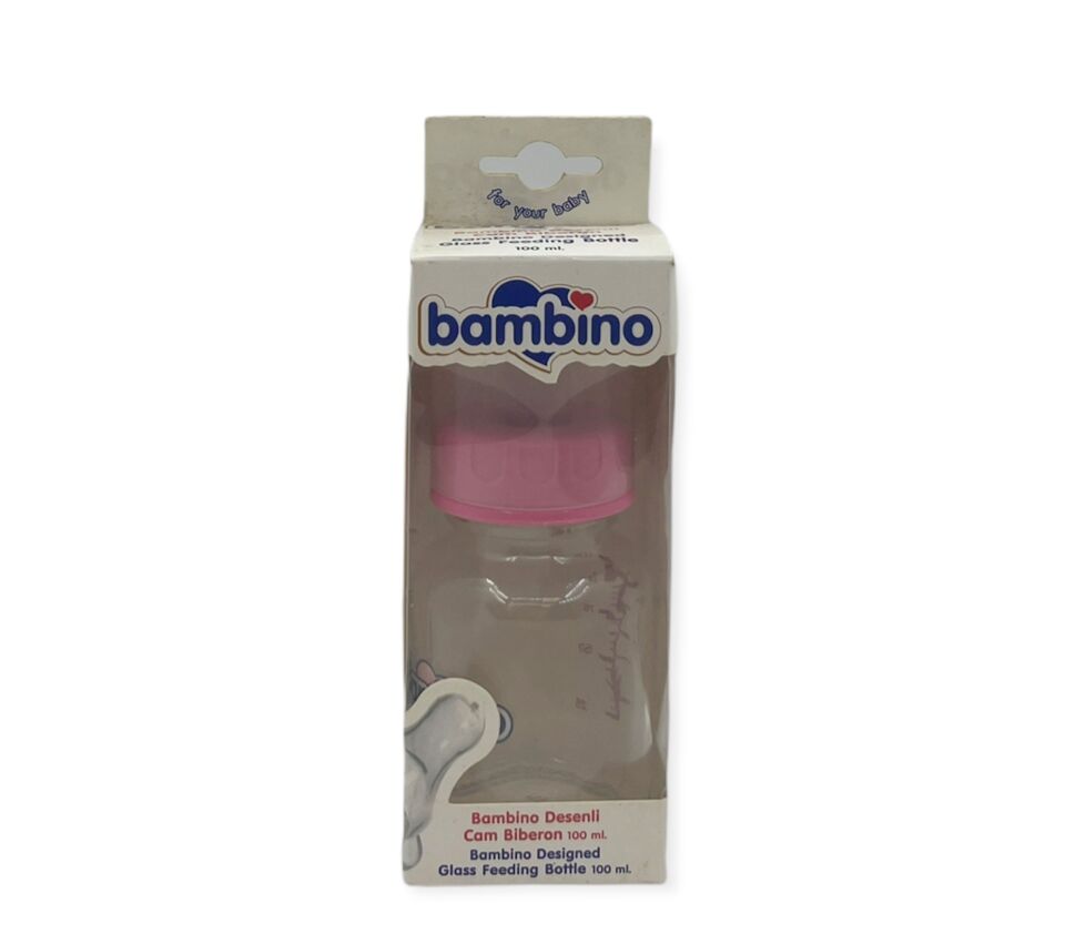 Bambino Desenli Silikon Kiraz Uçlu Cam Biberon 125 ml - Pembe