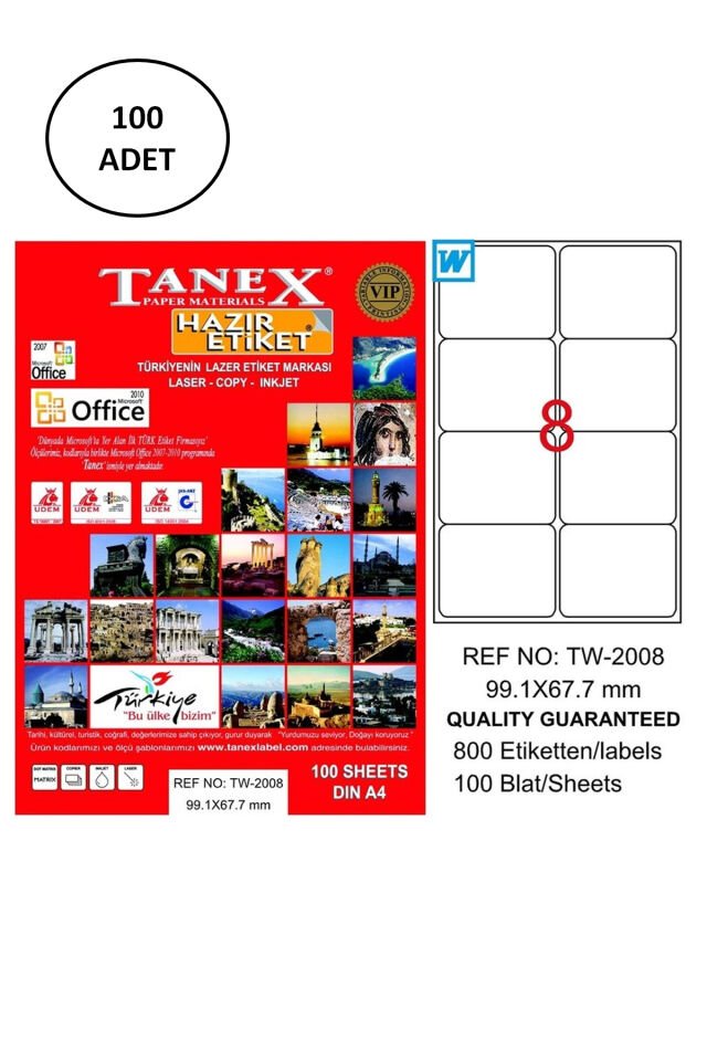 Tanex Tw-2008 Lazer Etiket 99X67 Mm 100 Adet