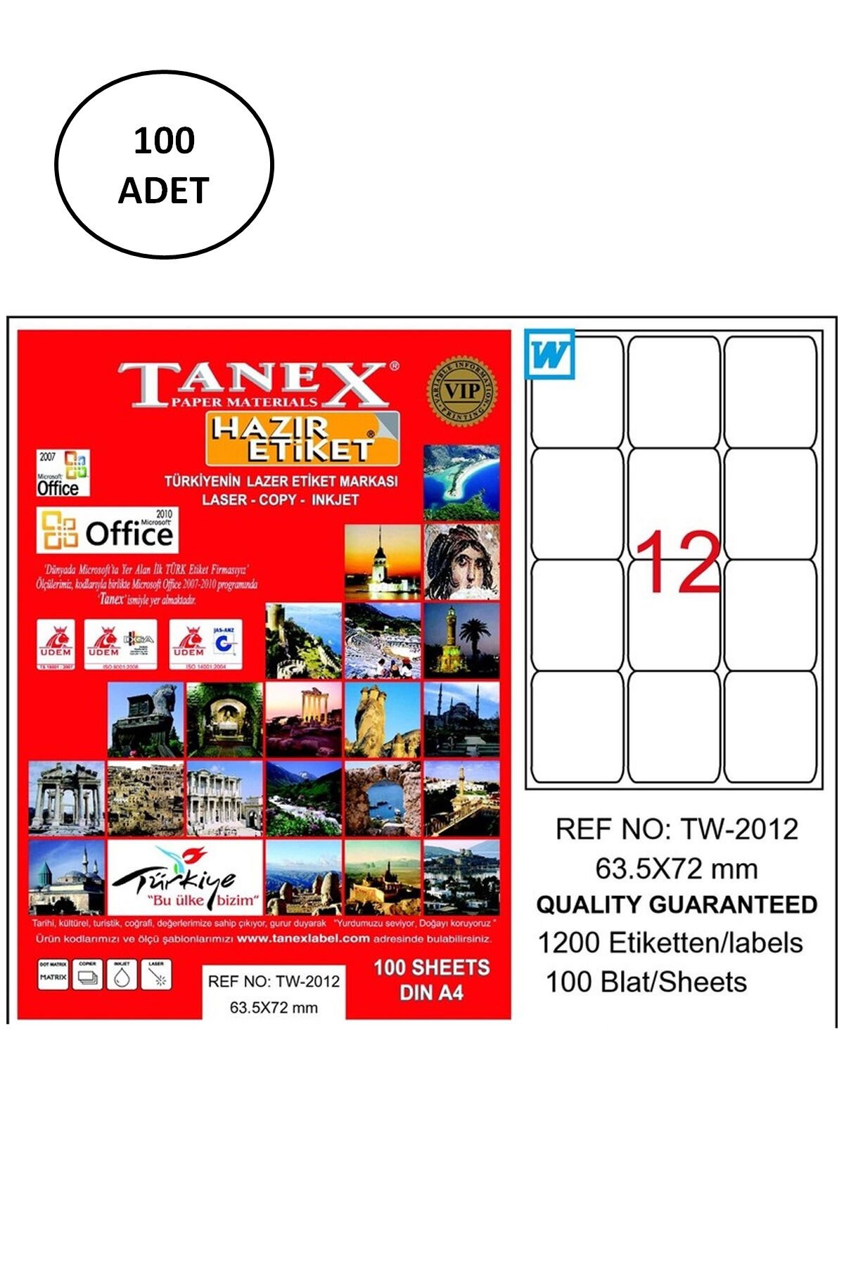 Tanex Tw-2012 Lazer Etiket 63X72 Mm 100 Adet