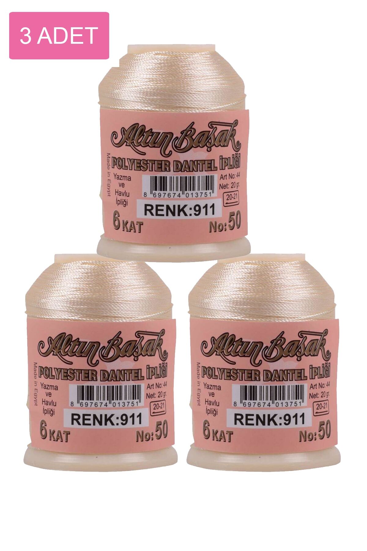 3 Adet Altınbaşak Oya ve Dantel İpi 20 gr - Royaleks - No: 911