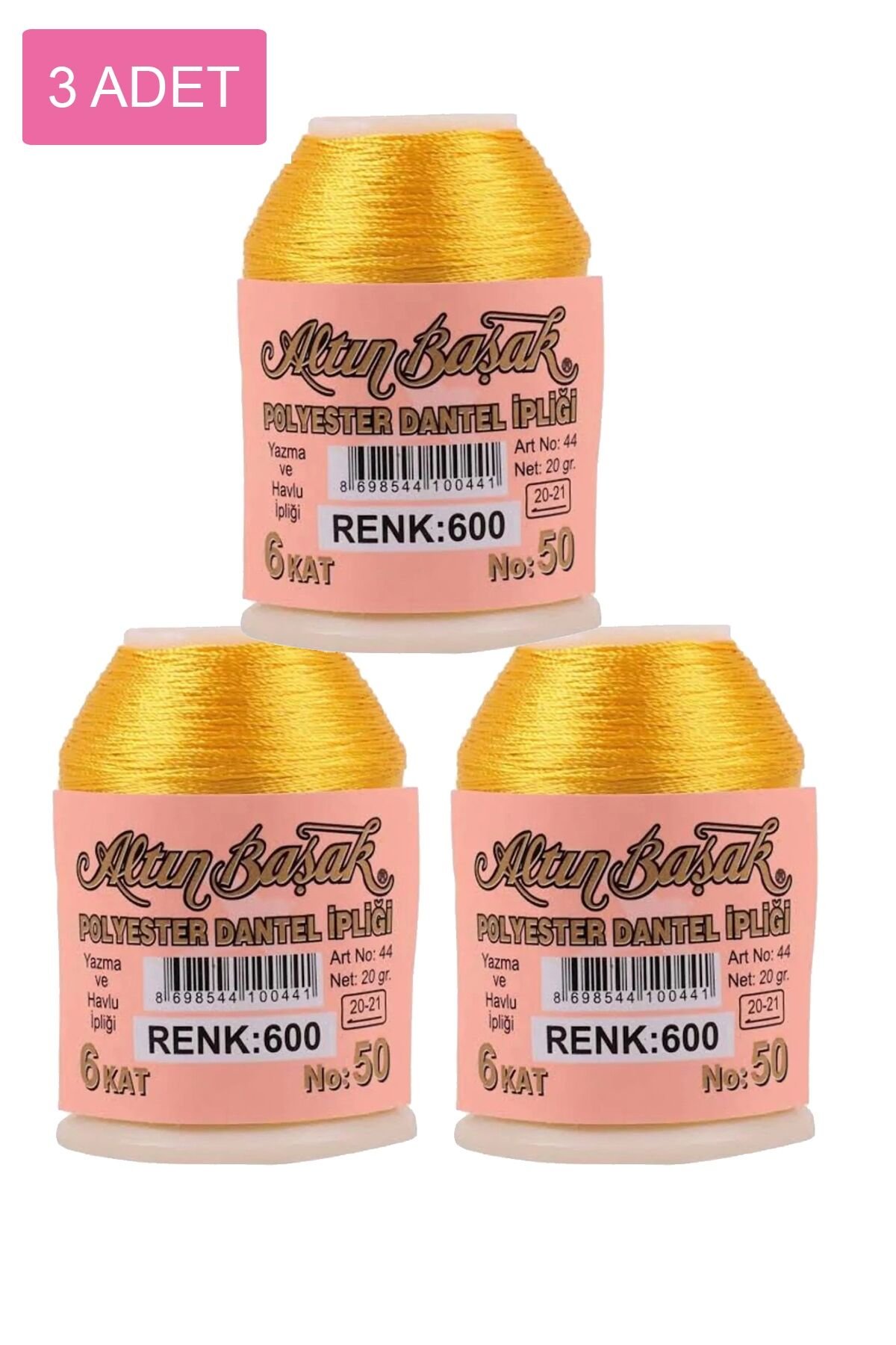 3 Adet Altınbaşak Oya ve Dantel İpi 20 gr - Royaleks - No: 600