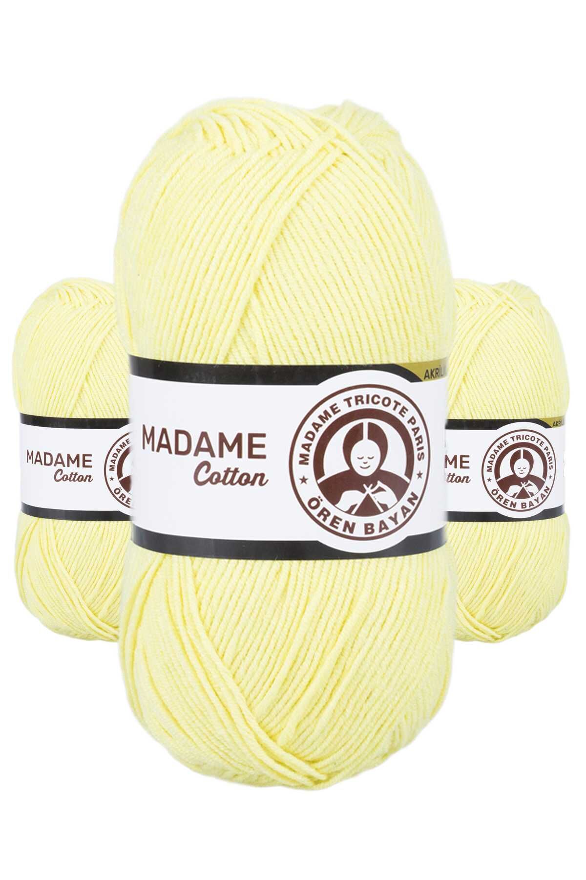 3 Adet Madame Cotton El Örgü İpi Yünü 100 gr 006 Açık Sarı