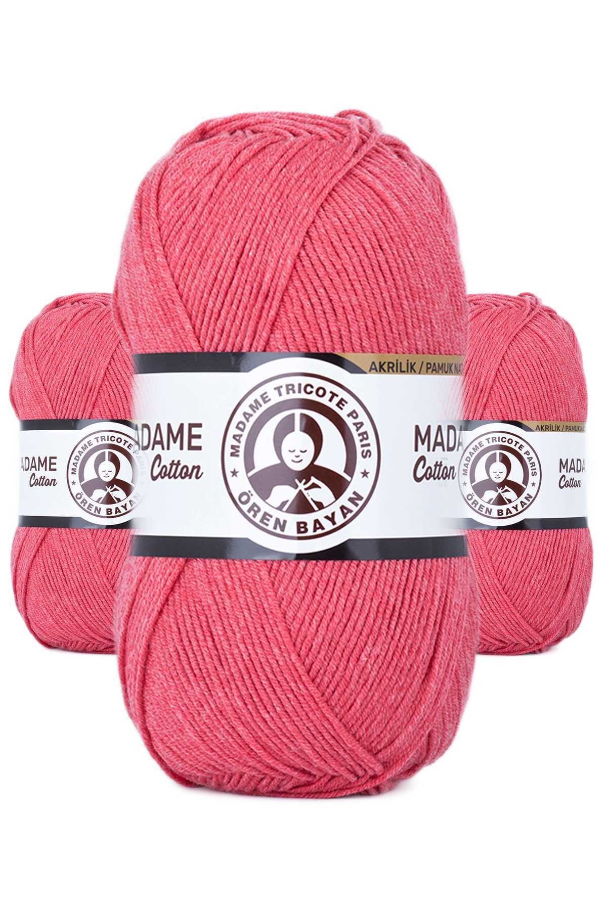 3 Adet Madame Cotton El Örgü İpi Yünü 100 gr 043 Koyu Pembe