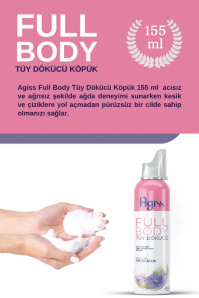 AGISS Full Body Tüm Vücut Tüy Dökücü, Tüy Azaltıcı Ve Tüy Geciktirici Köpük Tüy Dökücü Sprey 155ml