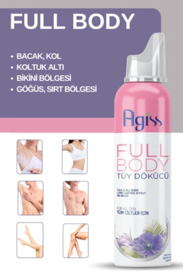 AGISS Full Body Tüm Vücut Tüy Dökücü, Tüy Azaltıcı Ve Tüy Geciktirici Köpük Tüy Dökücü Sprey 155ml