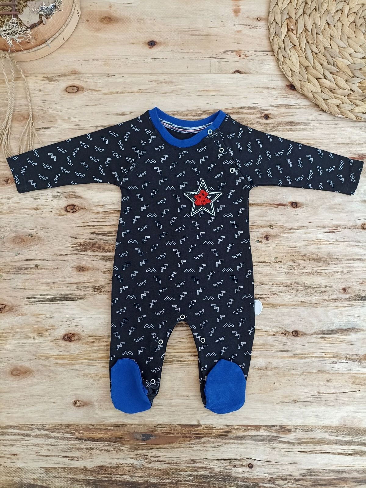 0-3 3-6 6-9 Ay Star Baby Baskılı Çıt Çıt Kapama Erkek Bebek Tulum