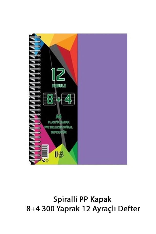 Spiralli PP Kapak 8+4 300 Yaprak 12 Ayraçlı Defter