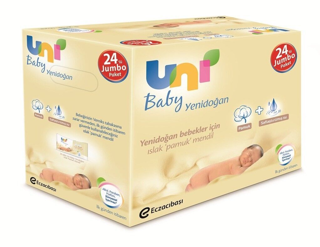 Uni Baby Yenidoğan Islak Pamuk Mendil 24'lü Fırsat Paketi / 960 Yaprak