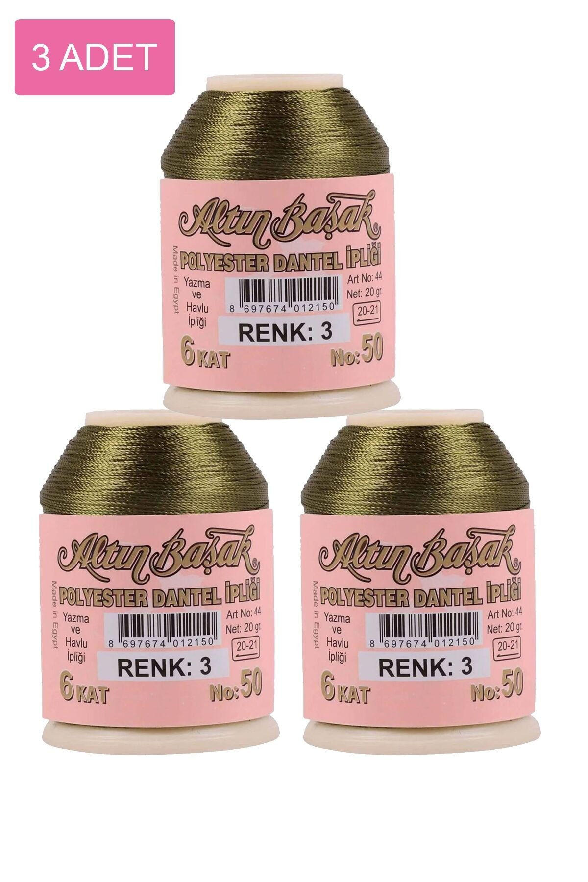 3 Adet Altınbaşak Oya ve Dantel İpi 20 gr - Royaleks - No: 003