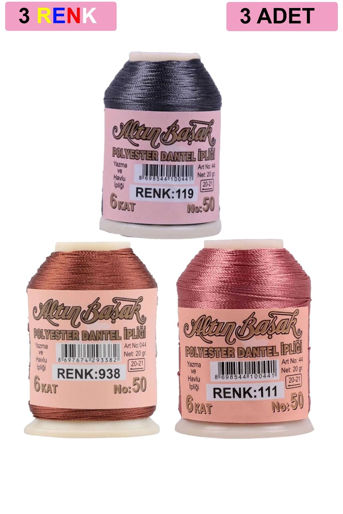 3 Adet Altınbaşak Oya ve Dantel İpi 20 gr - Royaleks - No: 938 - 111 - 119