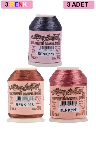 3 Adet Altınbaşak Oya ve Dantel İpi 20 gr - Royaleks - No: 938 - 111 - 119