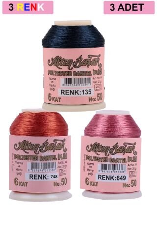 3 Adet Altınbaşak Oya ve Dantel İpi 20 gr - Royaleks - No: 748 - 649 - 135