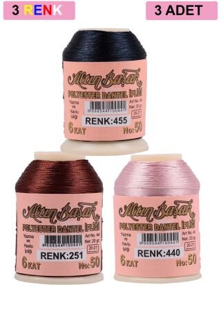 3 Adet Altınbaşak Oya ve Dantel İpi 20 gr - Royaleks - No: 251 - 440 - 455