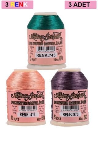 3 Adet Altınbaşak Oya ve Dantel İpi 20 gr - Royaleks - No: 415 - 970 - 745