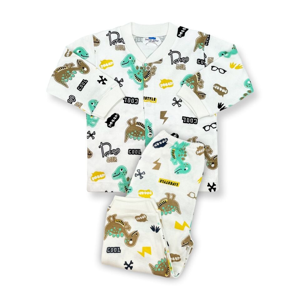 Sema Baby Sevimli Dino Bebek Pijama Takımı 3-6 Ay ( Yeşil - Kahve )