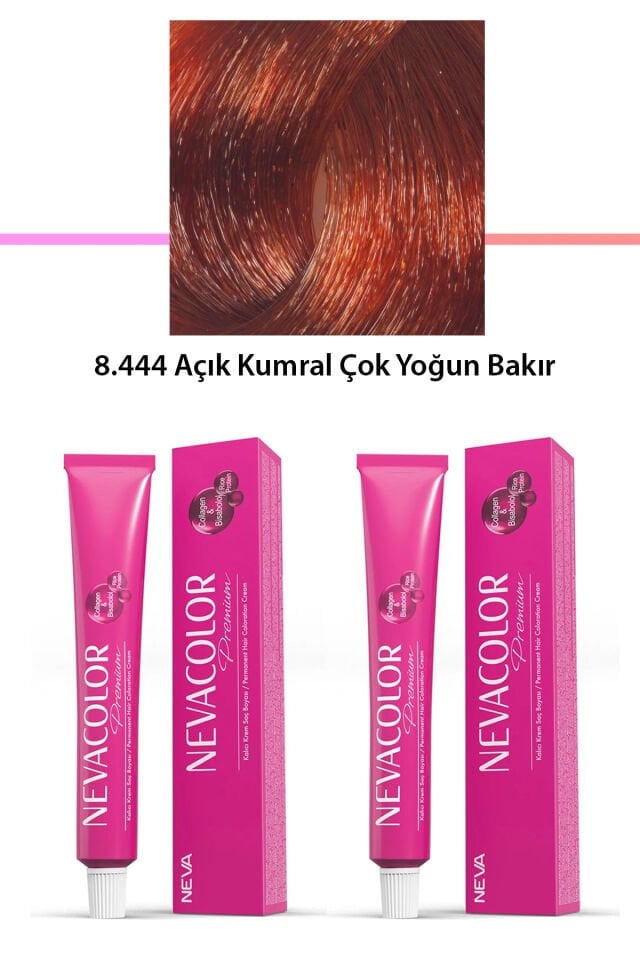 2 li Set Premium 8.444 Açık Kumral Çok Yoğun Bakır - Kalıcı Krem Saç Boyası 2 X 50 g Tüp