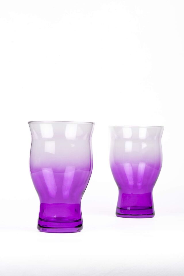 2 Adet Renkli Cam Ayaklı Tombul Fresh İçecek Bardağı 480 ml  14x9cm