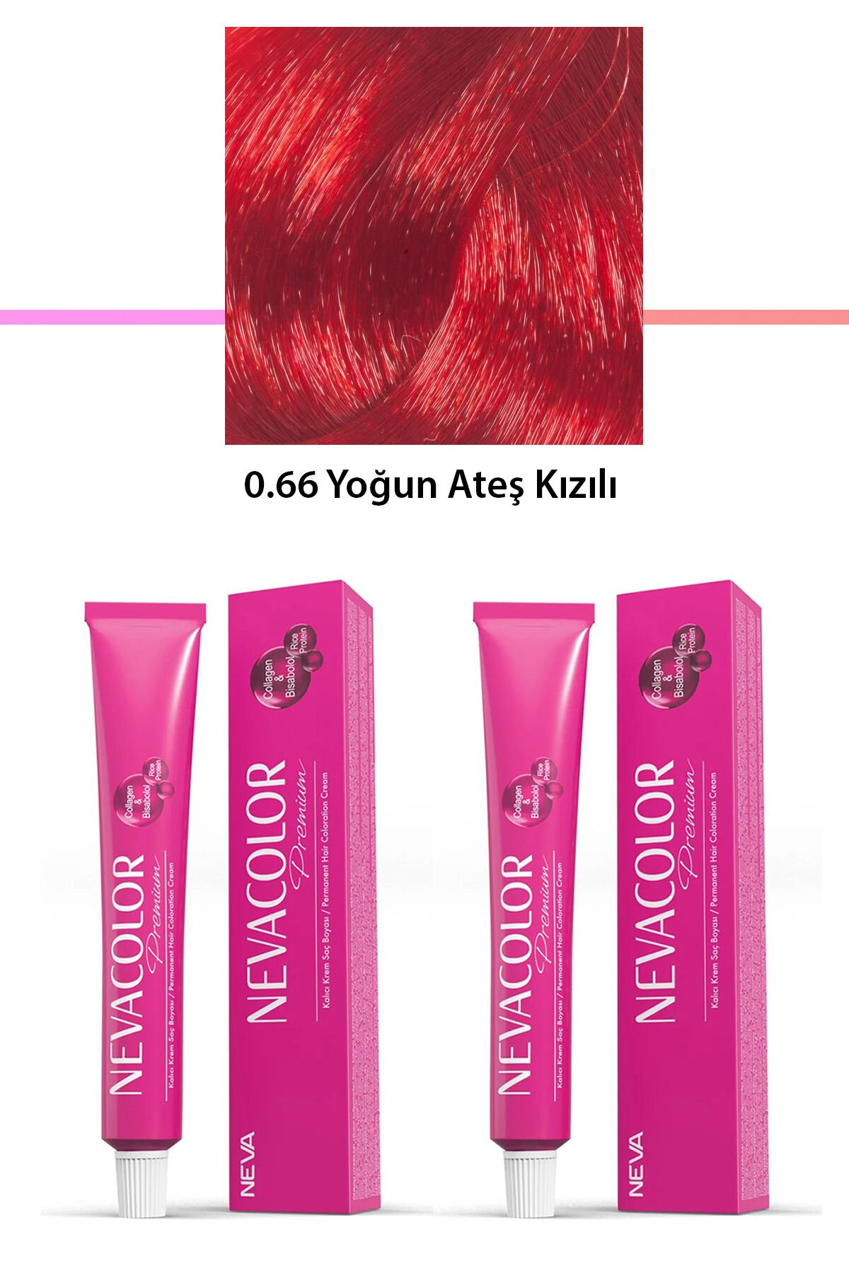 2 li Set Premium 0.66 Yoğun Ateş Kızılı - Kalıcı Krem Saç Boyası 2 X 50 g Tüp