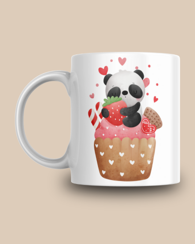 Cupcake Panda Desenli Hediyelik Seramik 350 Ml Kupa Bardak