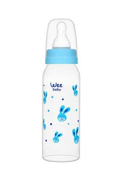 Wee Baby Silikon Uçlu Desenli PP Biberon 250 ml - Mavi